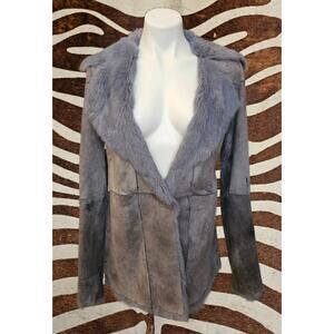 Vintage Rare Bebe Patchwork Leather Luxurious Rabbit Fur Lined Jacket XS